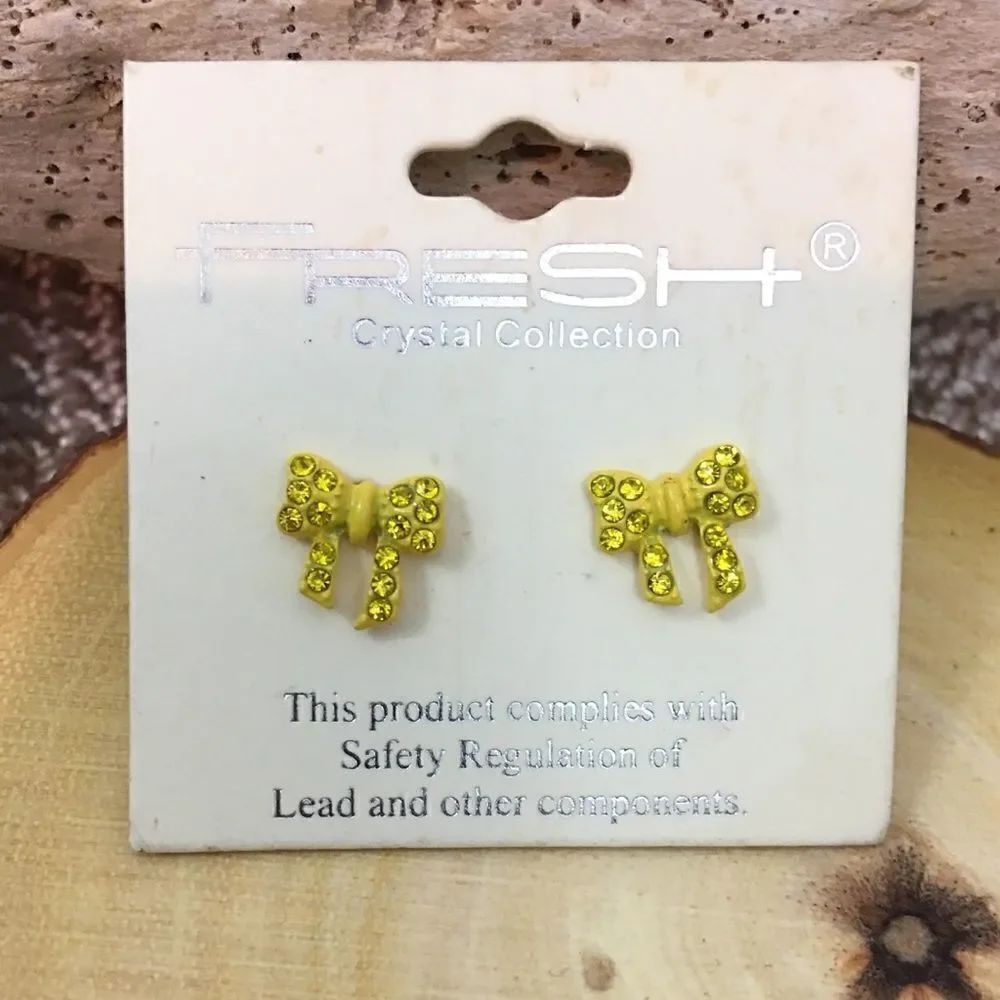 Fresh yellow crystal bow earrings  Earrings